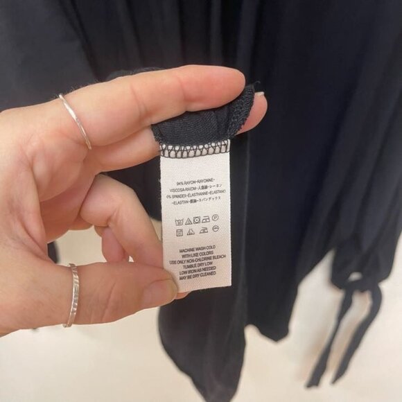 Free People "Keepin On" Tee Black Twist Front Tie Sleeves Flowy Top Women Size M - Picture 7 of 8